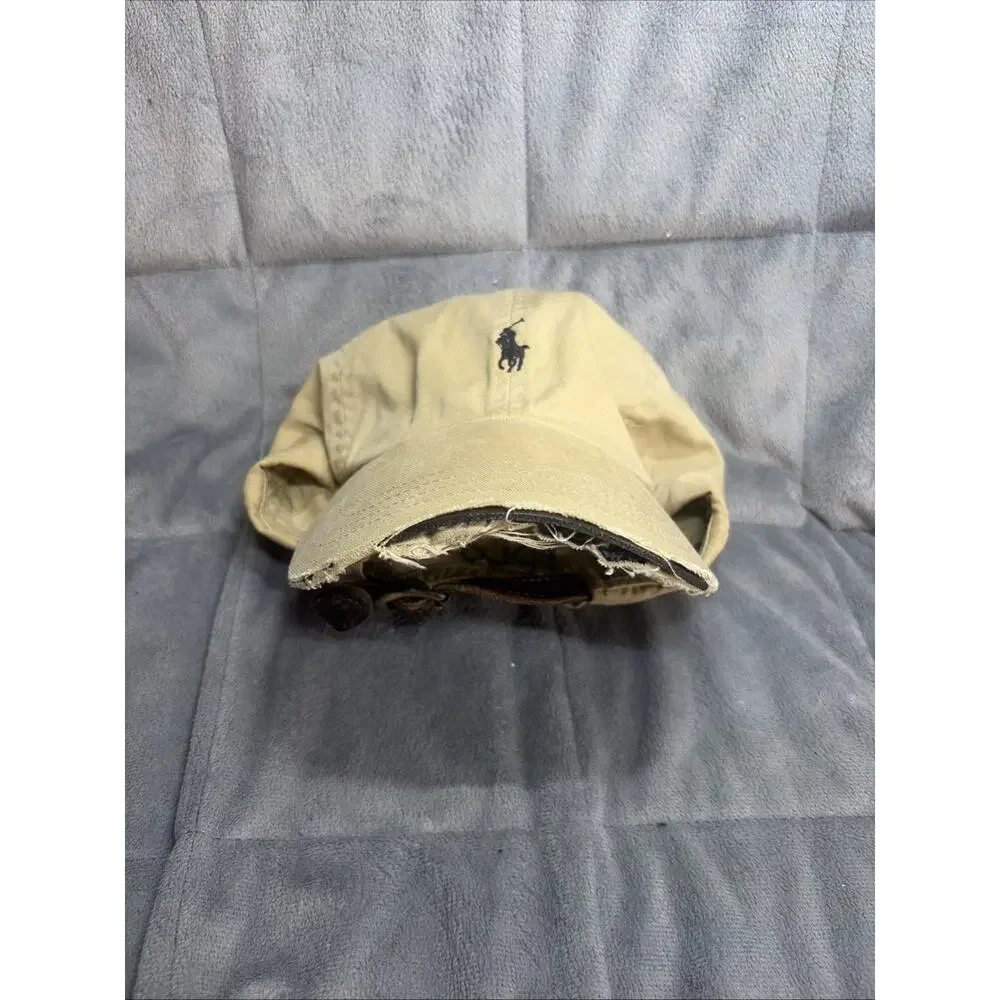 Polo Ralph Lauren Hat Cap Strap Back Mens One Size Beige Leather Pony Logo